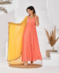 Women's Peach check anarkali set