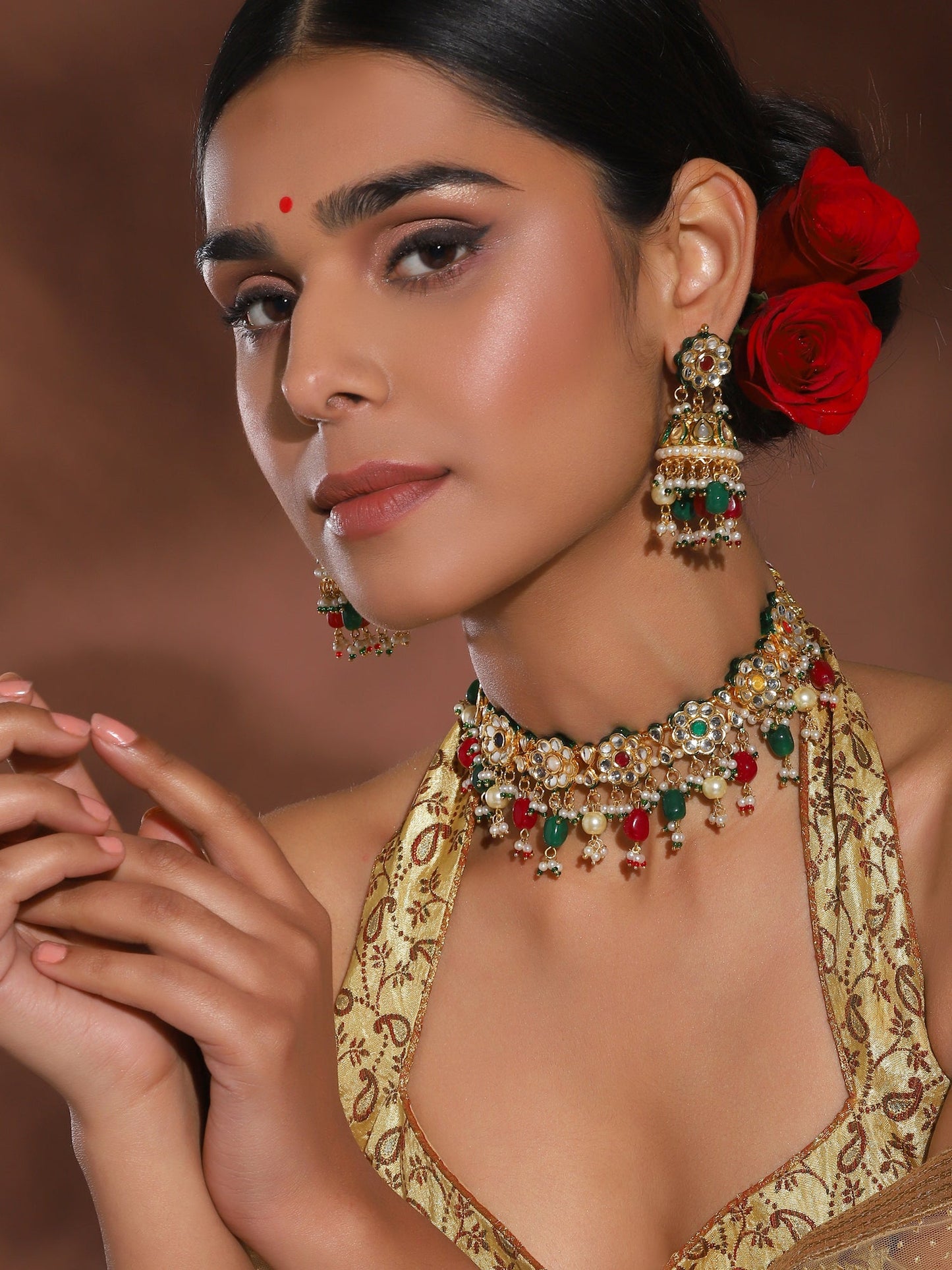 Women's Kundan Neckpiece With Earrings