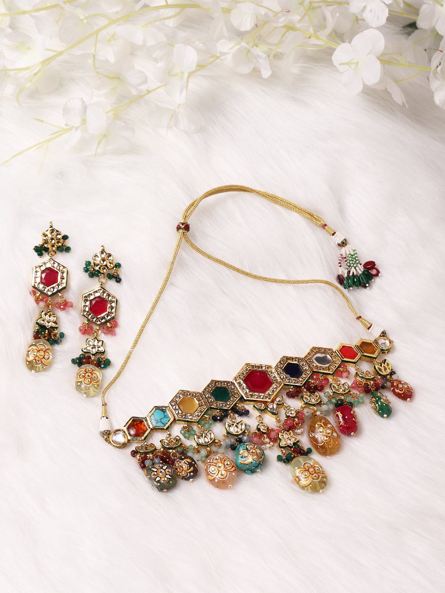 Women's Kundan Neckpiece With Earrings