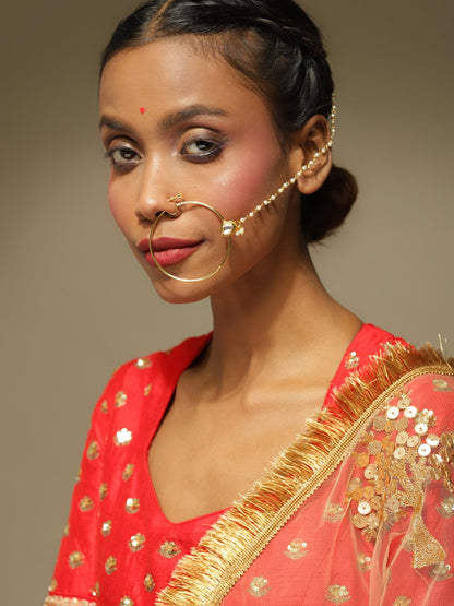 Bridal Nose Ring Nath Kundan & Pearl Jewelry