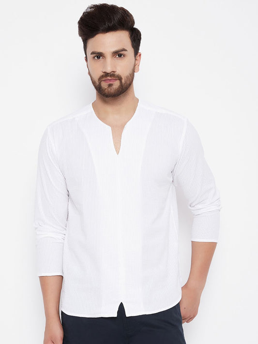 Men's White Solid Pure Cotton Kurta