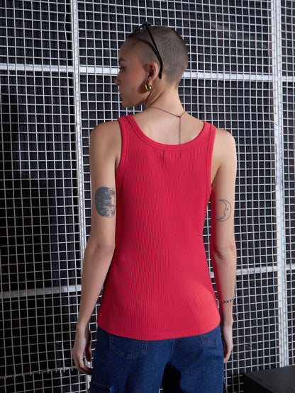 Women's Red Rib Sleeveless Camisole