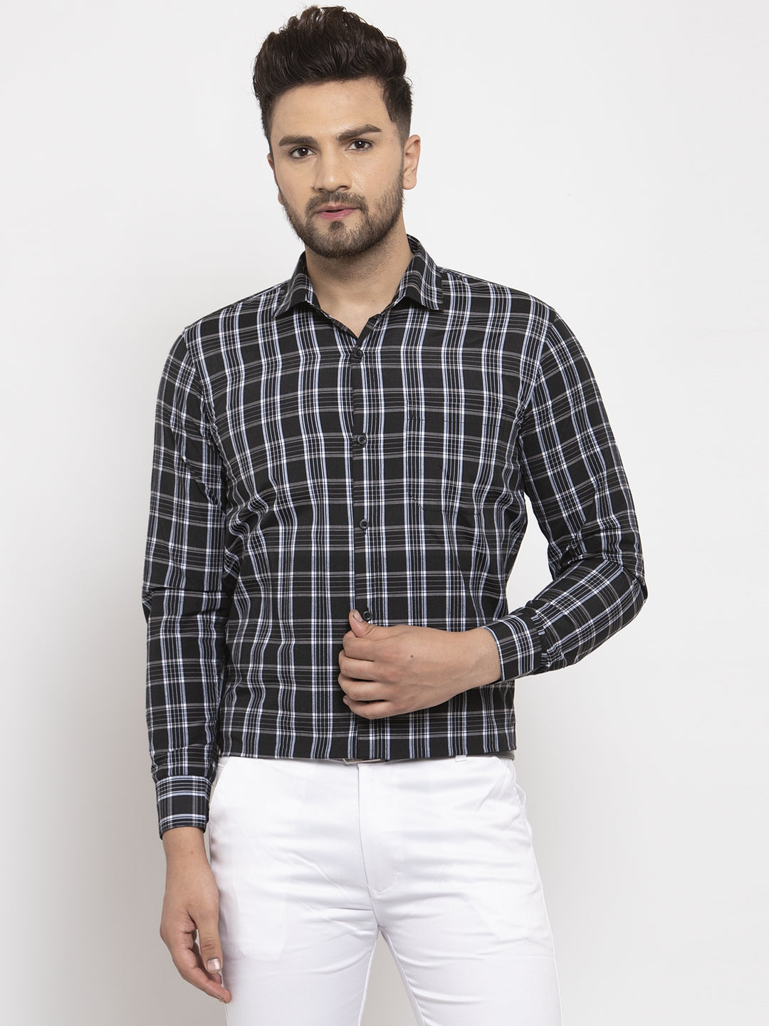 Men's Black Cotton Checked Formal Shirt's ( SF 764Black )