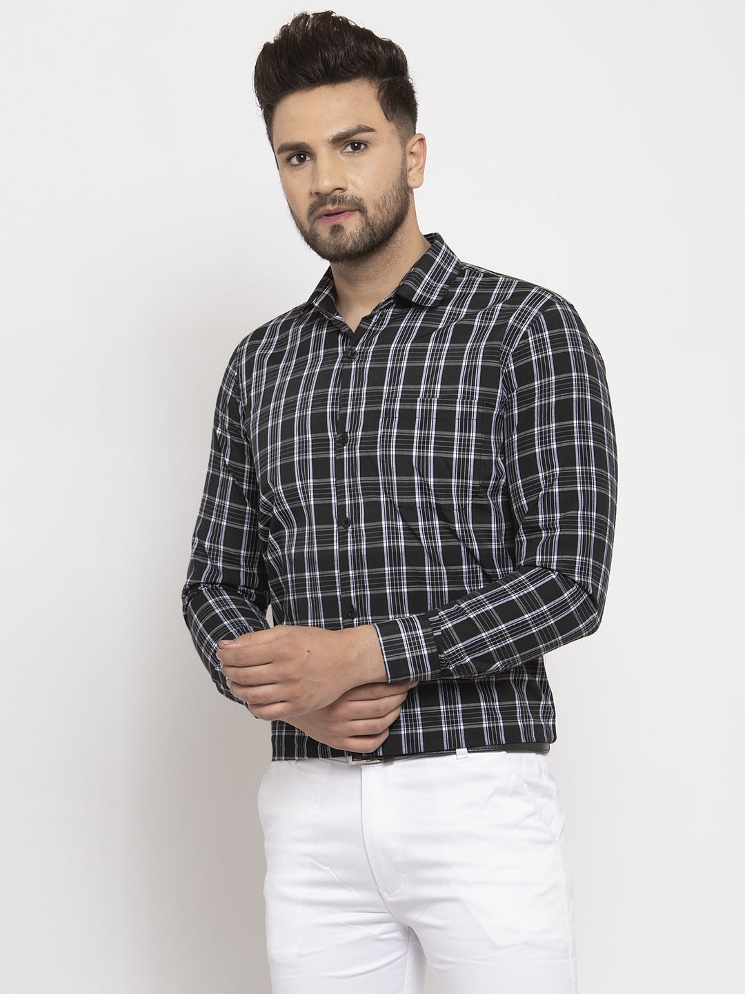 Men's Black Cotton Checked Formal Shirt's ( SF 764Black )