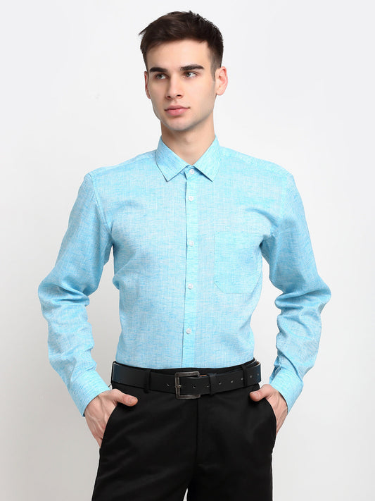 Men's Blue Solid Cotton Formal Shirt ( SF 782Sky )