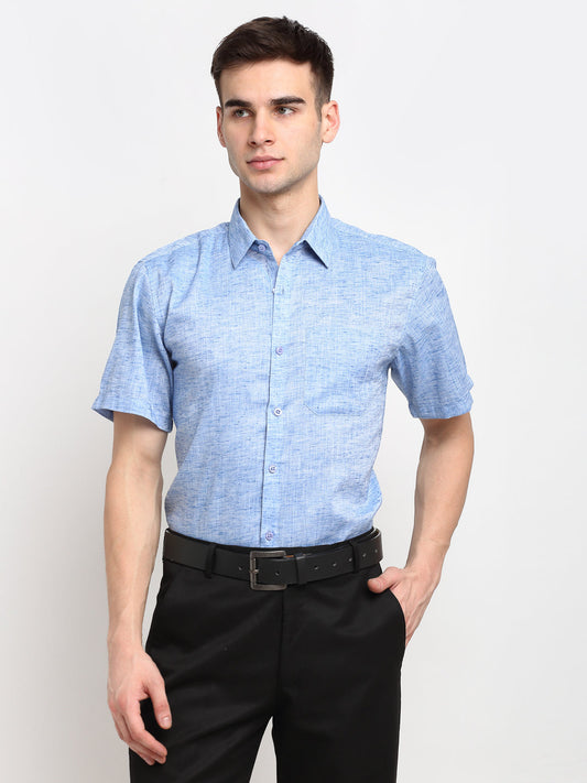 Men's Blue Solid Cotton Half Sleeves Formal Shirt ( SF 783Blue )