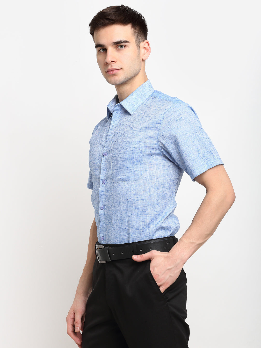 Men's Blue Solid Cotton Half Sleeves Formal Shirt ( SF 783Blue )