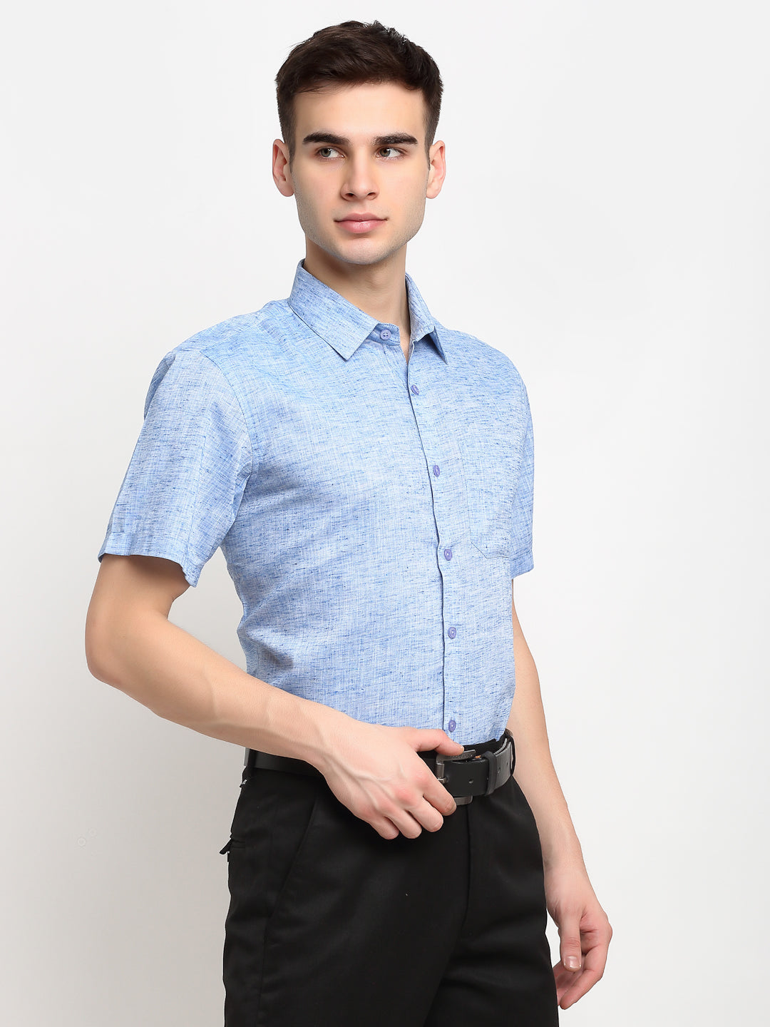 Men's Blue Solid Cotton Half Sleeves Formal Shirt ( SF 783Blue )