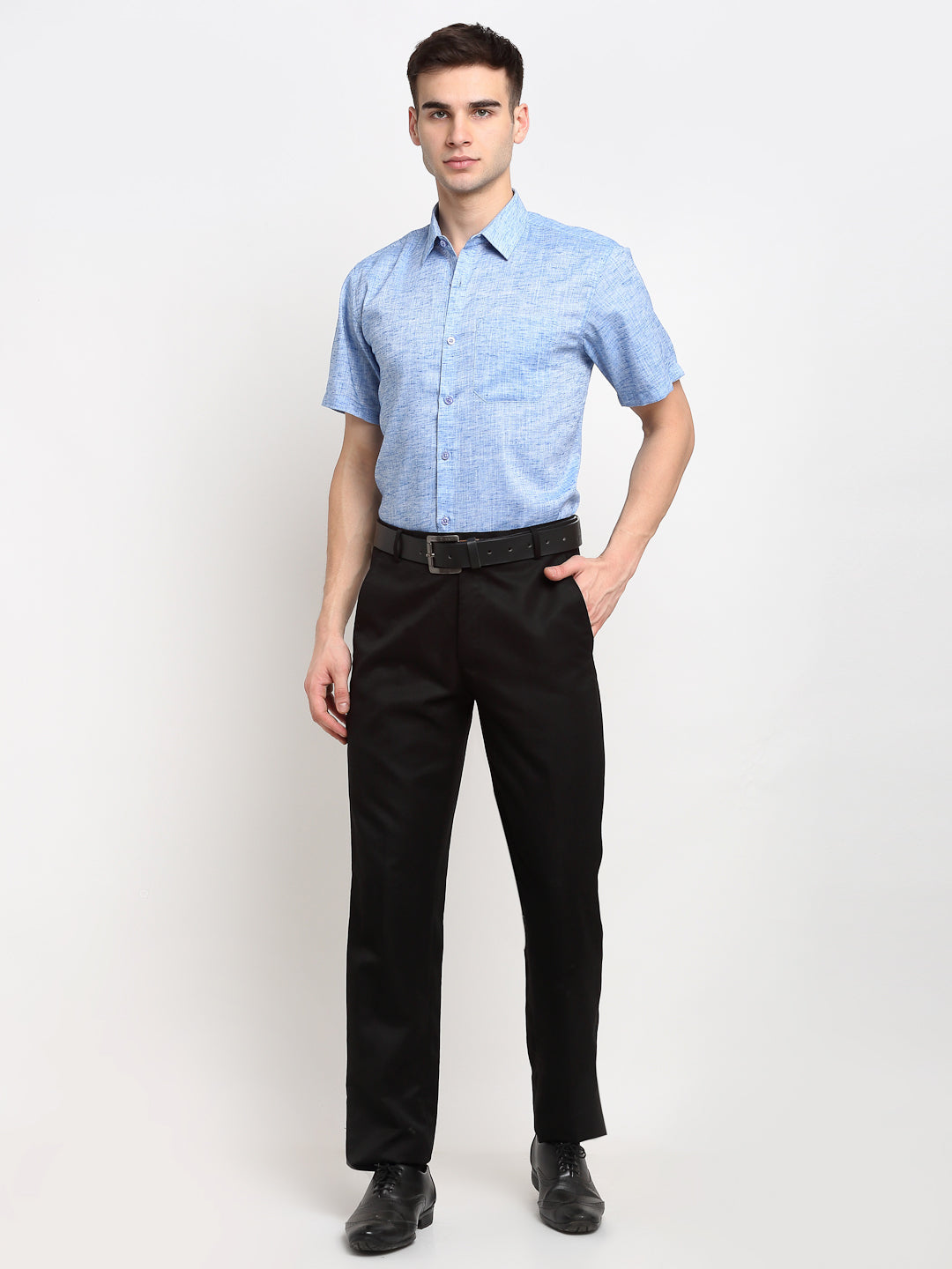 Men's Blue Solid Cotton Half Sleeves Formal Shirt ( SF 783Blue )