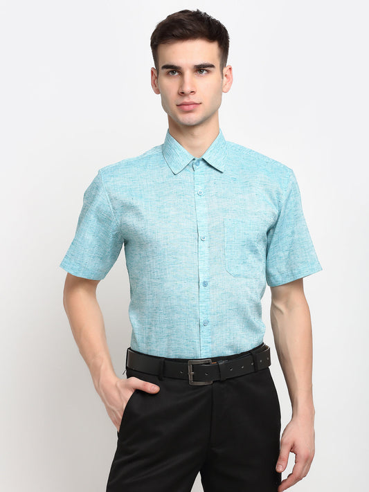 Men's Green Solid Cotton Half Sleeves Formal Shirt ( SF 783Green )