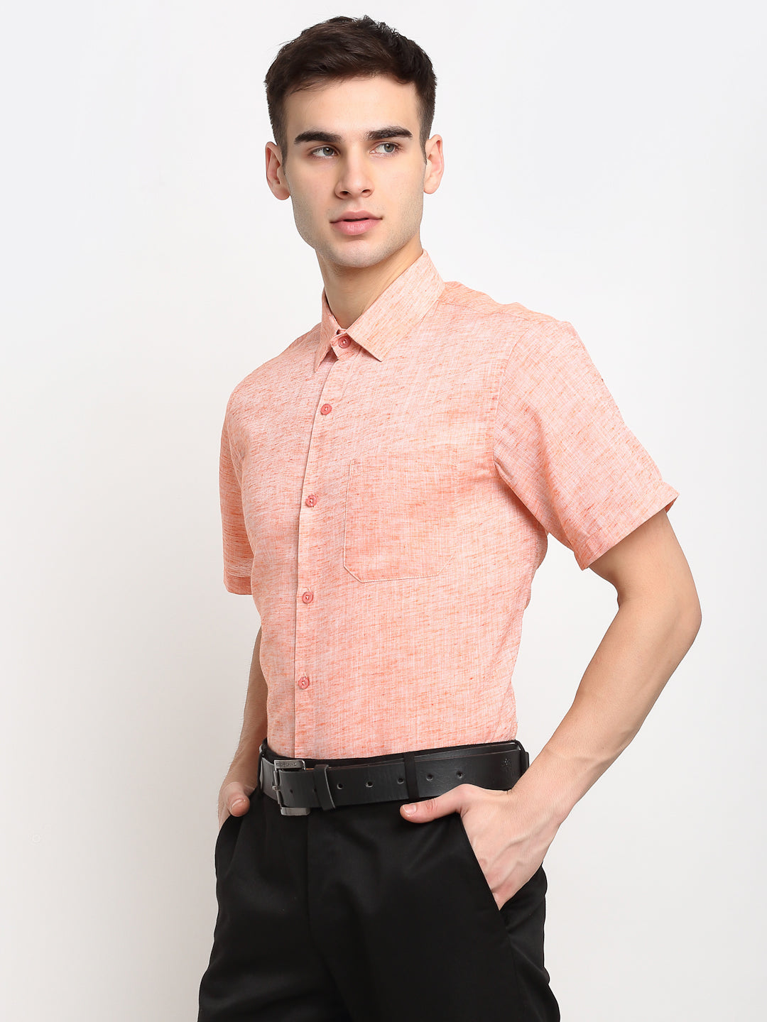 Men's Orange Solid Cotton Half Sleeves Formal Shirt ( SF 783Orange )