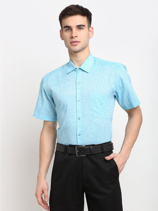 Men's Blue Solid Cotton Half Sleeves Formal Shirt ( SF 783Sky )