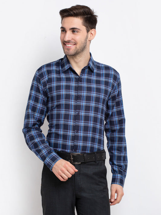 Men's Blue Checked Cotton Formal Shirt ( SF 786Blue )