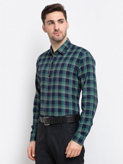 Men's Green Checked Cotton Formal Shirt ( SF 786Green )