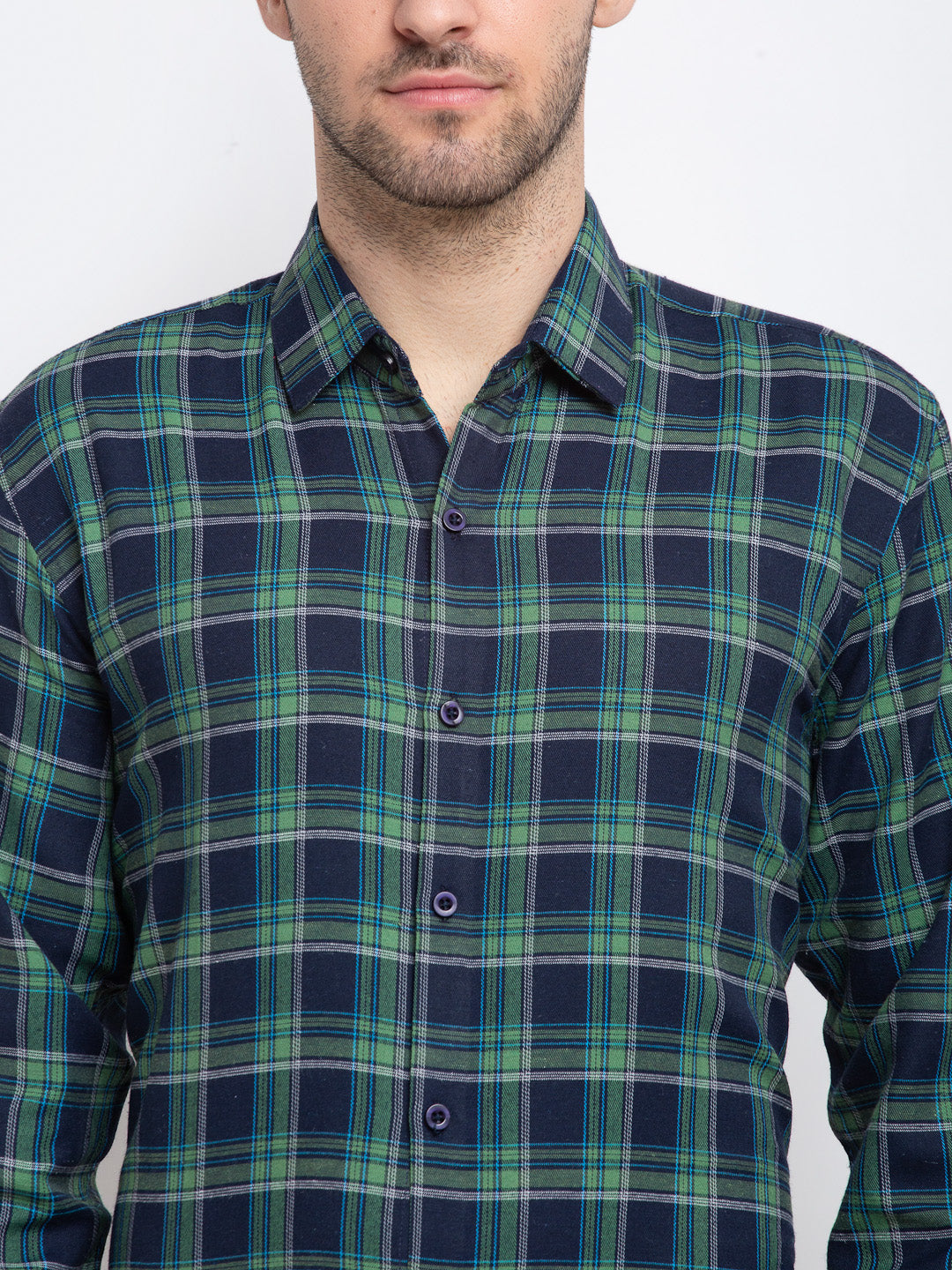 Men's Green Checked Cotton Formal Shirt ( SF 786Green )