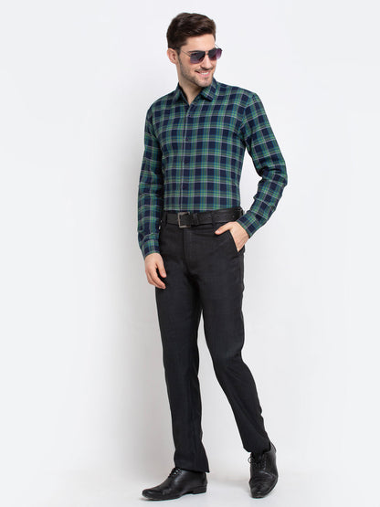 Men's Green Checked Cotton Formal Shirt ( SF 786Green )