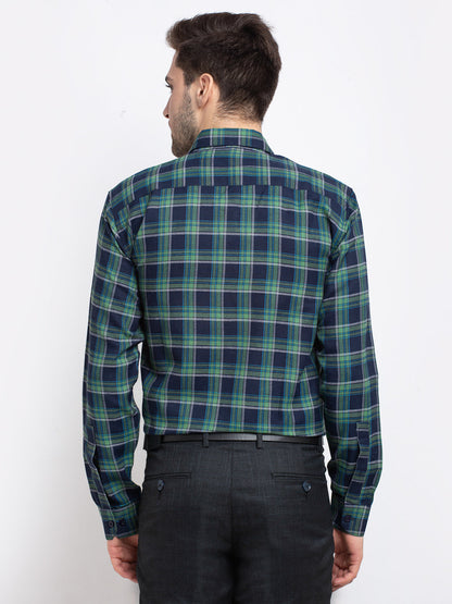 Men's Green Checked Cotton Formal Shirt ( SF 786Green )