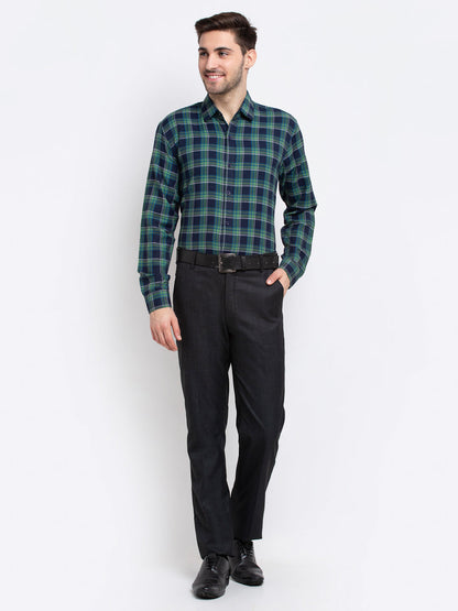 Men's Green Checked Cotton Formal Shirt ( SF 786Green )