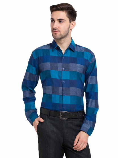 Men's Blue Checked Cotton Formal Shirt ( SF 787Blue )