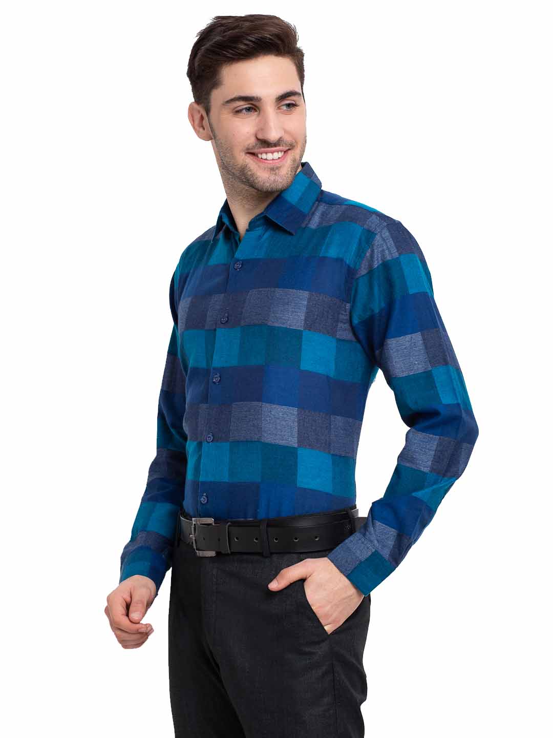 Men's Blue Checked Cotton Formal Shirt ( SF 787Blue )