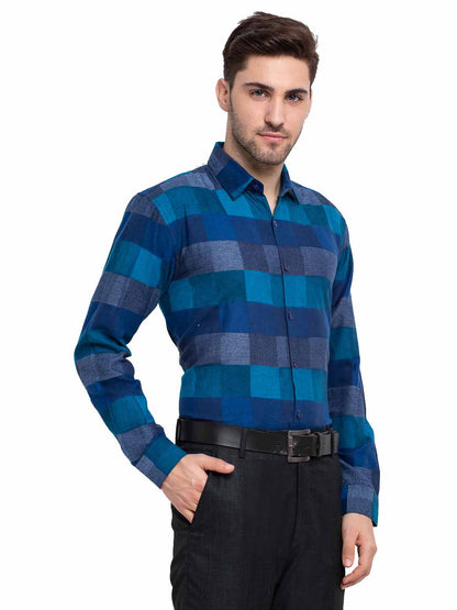 Men's Blue Checked Cotton Formal Shirt ( SF 787Blue )