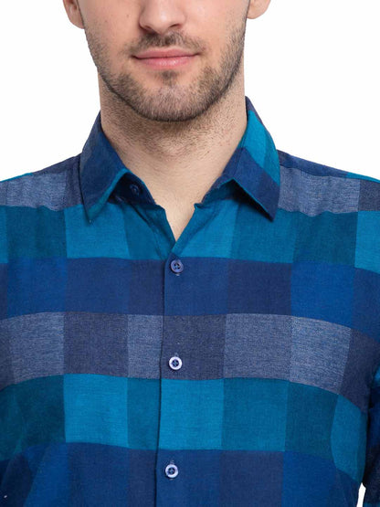 Men's Blue Checked Cotton Formal Shirt ( SF 787Blue )