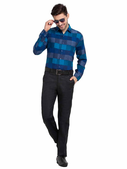 Men's Blue Checked Cotton Formal Shirt ( SF 787Blue )