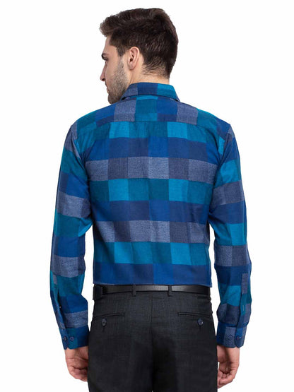 Men's Blue Checked Cotton Formal Shirt ( SF 787Blue )