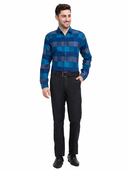 Men's Blue Checked Cotton Formal Shirt ( SF 787Blue )