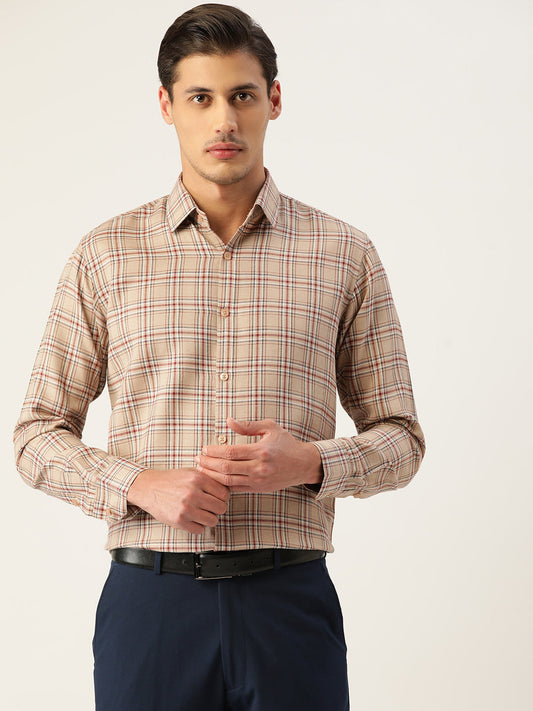 Men's Cotton Checked Formal Shirts ( SF 791Brown )