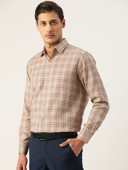 Men's Cotton Checked Formal Shirts ( SF 791Brown )