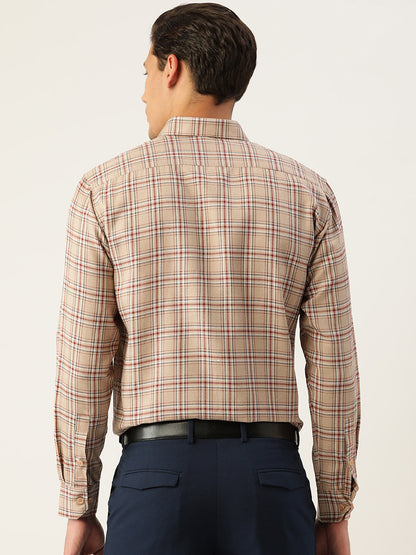 Men's Cotton Checked Formal Shirts ( SF 791Brown )