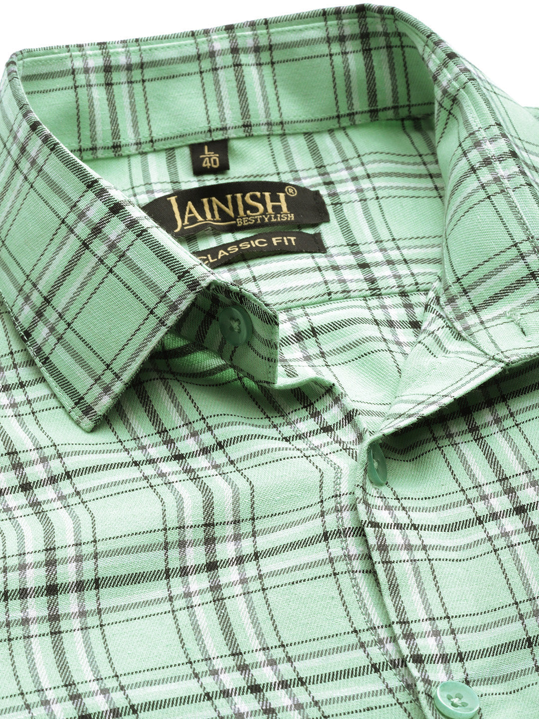 Men's Cotton Checked Formal Shirts ( SF 791Green )