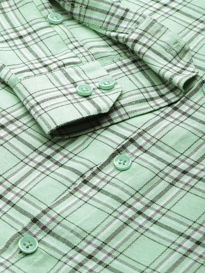 Men's Cotton Checked Formal Shirts ( SF 791Green )