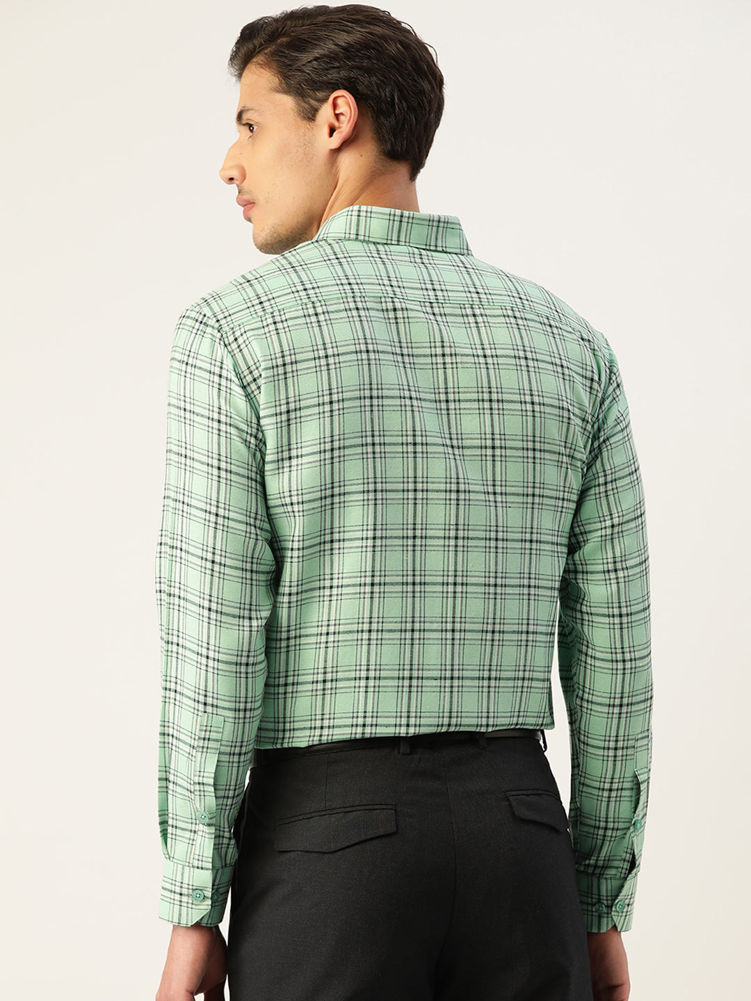 Men's Cotton Checked Formal Shirts ( SF 791Green )