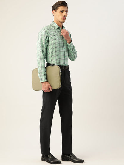 Men's Cotton Checked Formal Shirts ( SF 791Green )