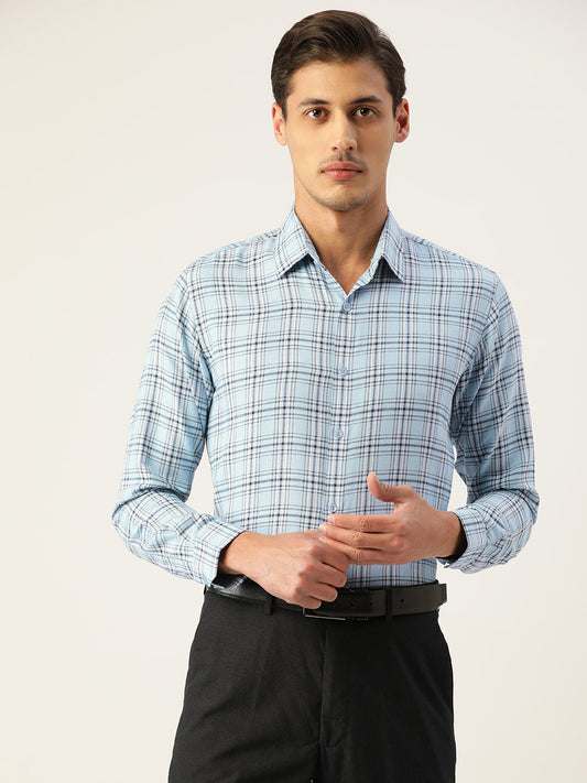 Men's Cotton Checked Formal Shirts ( SF 791Sky )