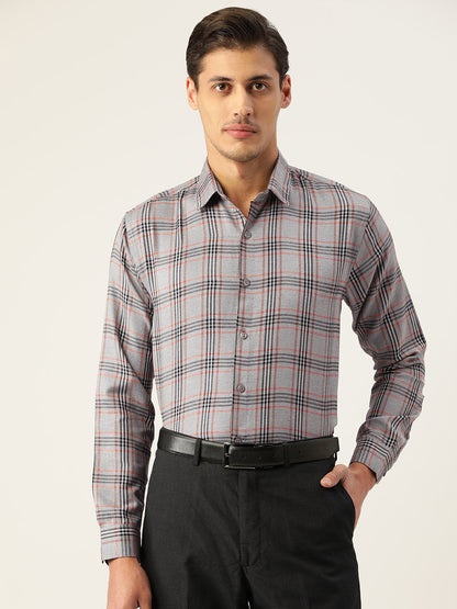 Men's Cotton Checked Formal Shirts ( SF 793Grey )