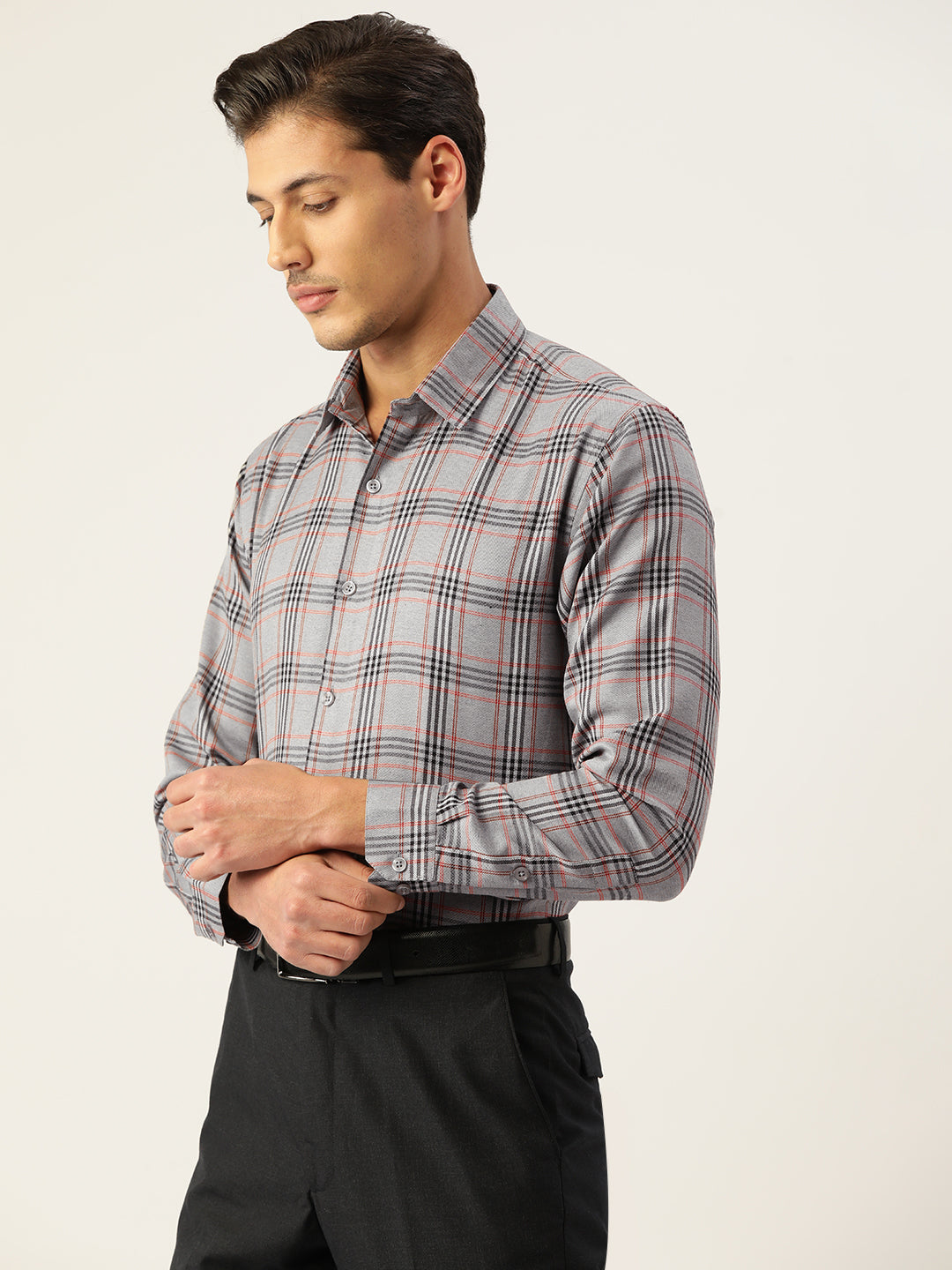 Men's Cotton Checked Formal Shirts ( SF 793Grey )