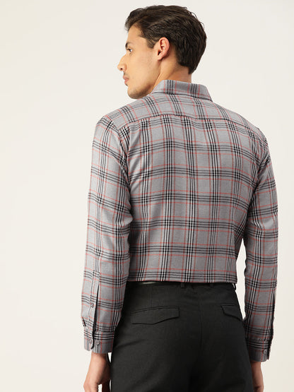 Men's Cotton Checked Formal Shirts ( SF 793Grey )