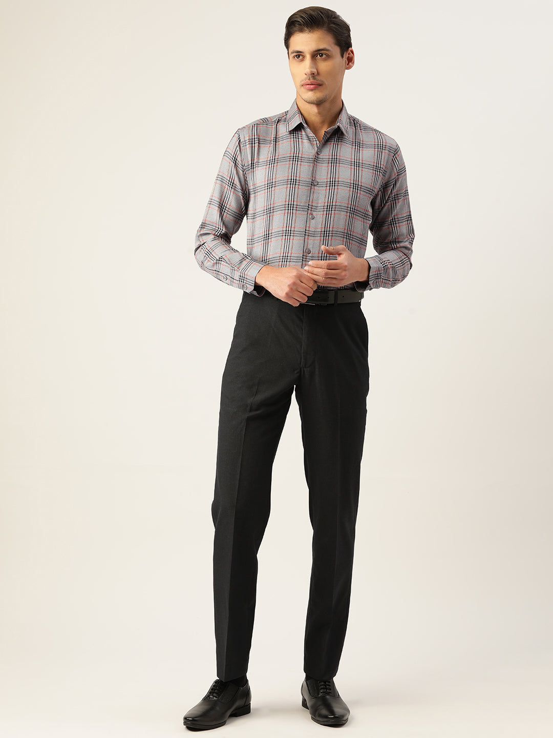 Men's Cotton Checked Formal Shirts ( SF 793Grey )