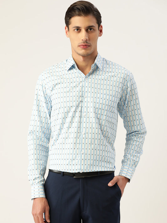 Men's Cotton Striped Formal Shirts ( SF 801Sky )