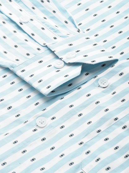 Men's Cotton Striped Formal Shirts ( SF 801Sky )