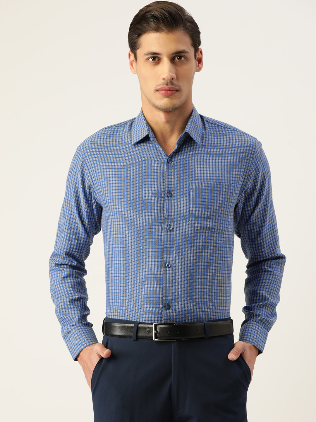 Men's Cotton Checked Formal Shirts ( SF 804Blue )