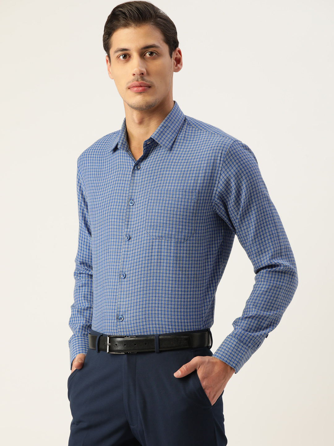 Men's Cotton Checked Formal Shirts ( SF 804Blue )