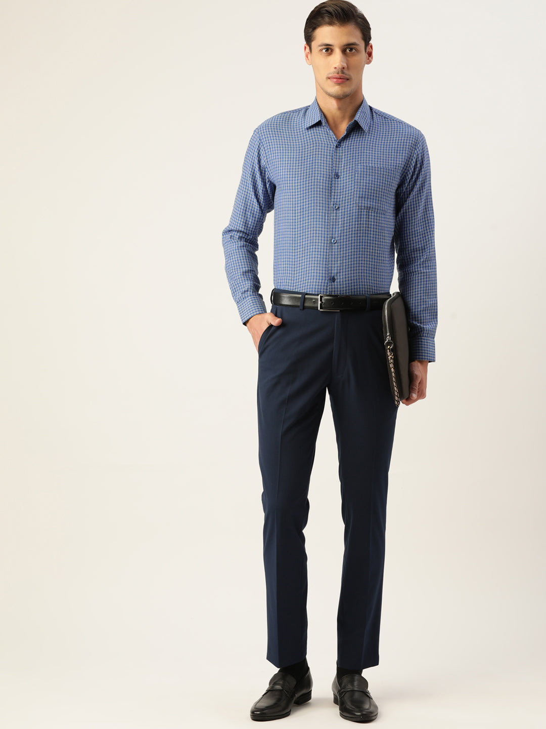 Men's Cotton Checked Formal Shirts ( SF 804Blue )