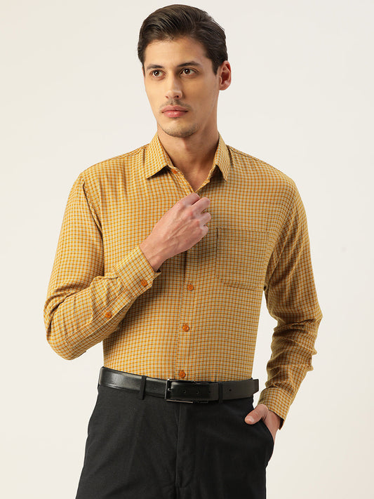 Men's Cotton Checked Formal Shirts ( SF 804Mustard )