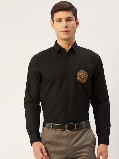 Men's Cotton Printed Formal Shirts ( SF 807Black )