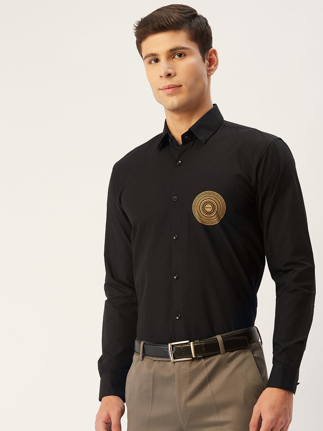 Men's Cotton Printed Formal Shirts ( SF 807Black )