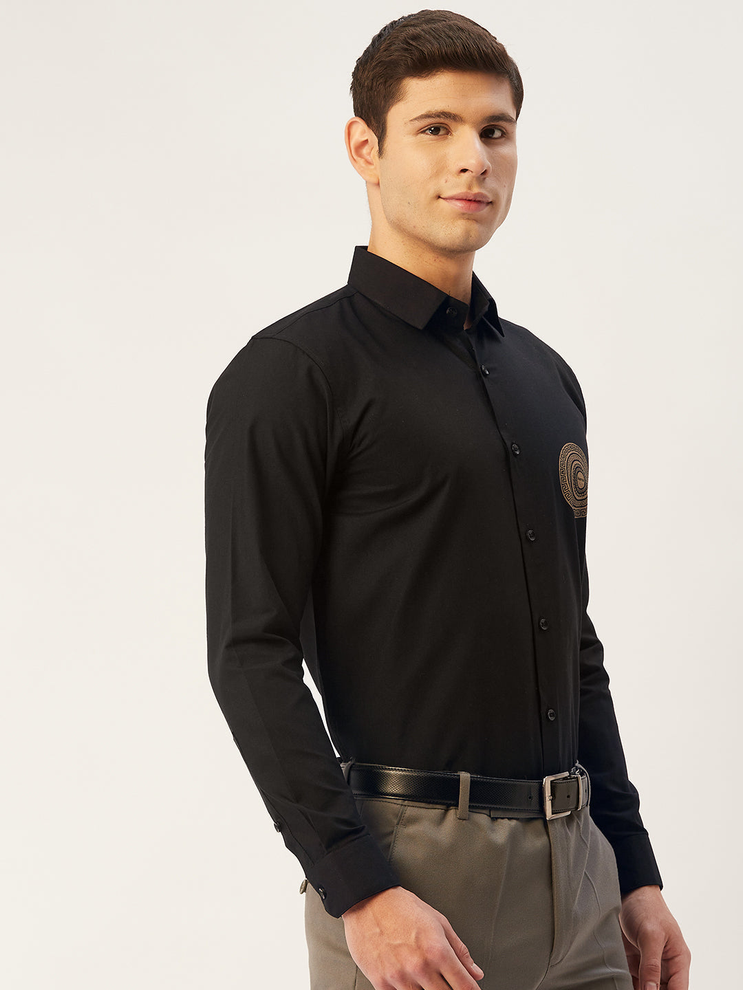 Men's Cotton Printed Formal Shirts ( SF 807Black )